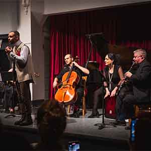 
In performance with the Chaam Trio (photo by Kemi Lo)