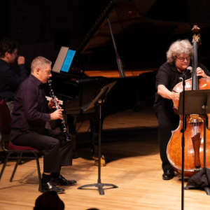 In performance with star musicians Beverley Johnston, percussion, Joel Quarrington, double bass, and Daniel Vnukowski, piano at the Festival of the Sound, July 2024. Photo by Mark Rash.