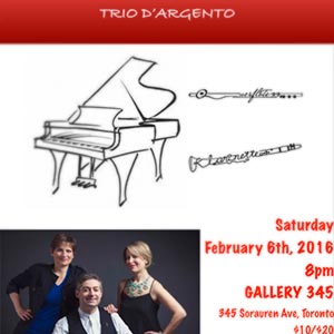 Trio d'Argento Gallery 345 January 2016 concert poster