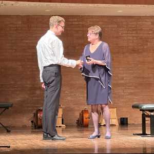 Private clarinet student Nicholas Pantelica receiving the RCM Gold Medal for top mark in his exam category